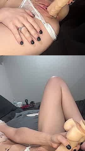 Solo masturbation with a 12 inch sex-toy ????