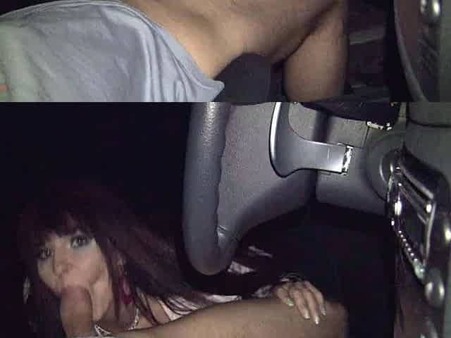 Dark haired amateur blowjob and handjob in fake taxi