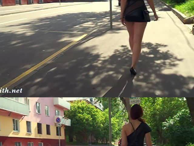 Summer Walk. Jeny Smith walking in public with the transparent dress