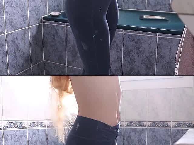 That babe gets caught by her landlord in the washroom