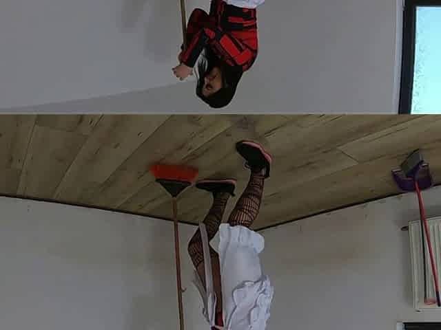 Nympho Maid Masturbates with Broom & Mop While Cleaning an Abandoned House