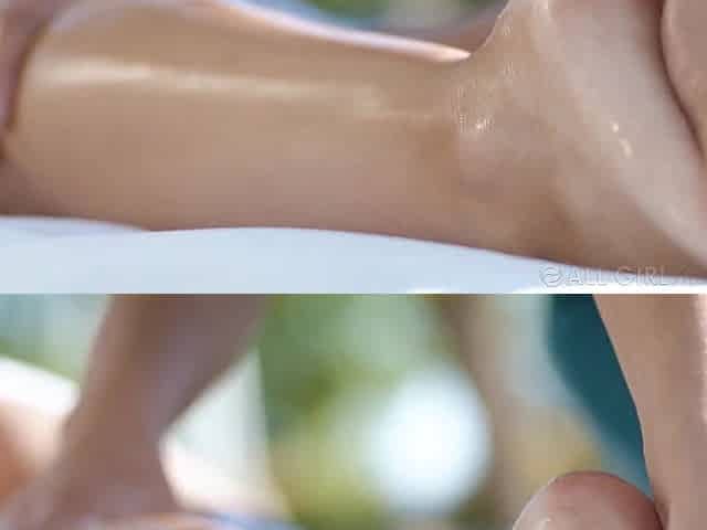 Sensual Outdoor Massage with Two Oiled-Up Brunettes