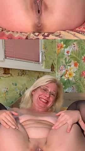 Balls Play in Both Holes in Black Stockings