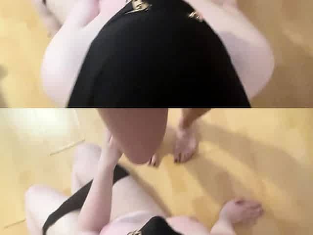 Big tit brunette sucks a big cock POV