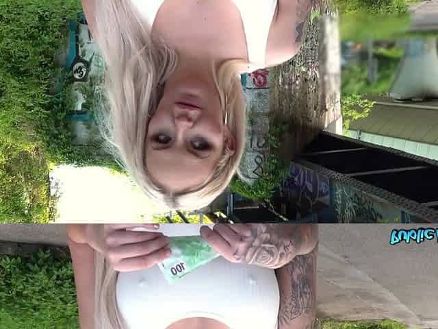 Blond British Breasty Student get HUUUUUUGE Facial in Public - Public Agent