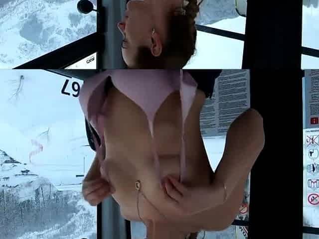 Exhibitionist Skiing: Blonde Flashes in Cable Car