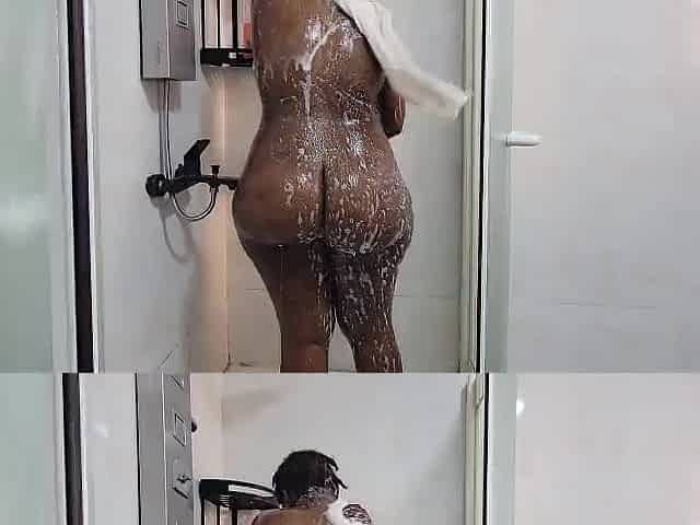 Houseboy Spying on Large Booty Boss Lady in the Washroom
