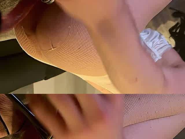 Sissy in White Lace Manacled in Chastity Meets Fuckmachine