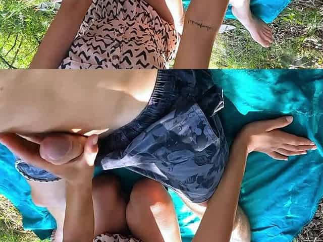 Big Booty got covered in cum while camping