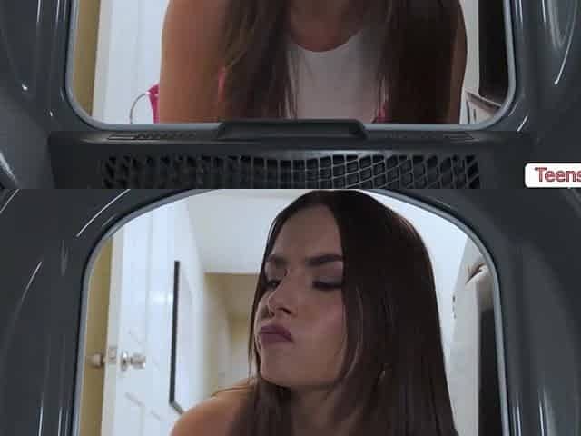 See this lascivious lesbo wearing a thong on whilst watching the maid doing laundry