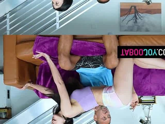 Lewd teen climbs on her stepfather and starts to kiss him and feed him her boob and rides on his dong hard