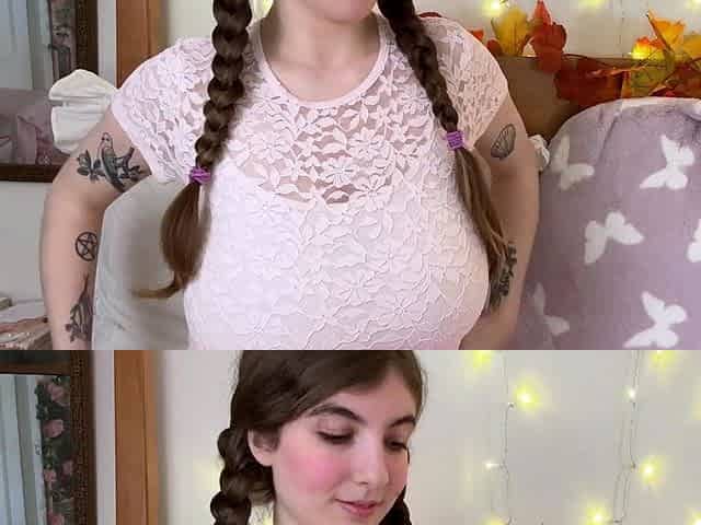 Busty curly brunette with big boobs fucks on couch