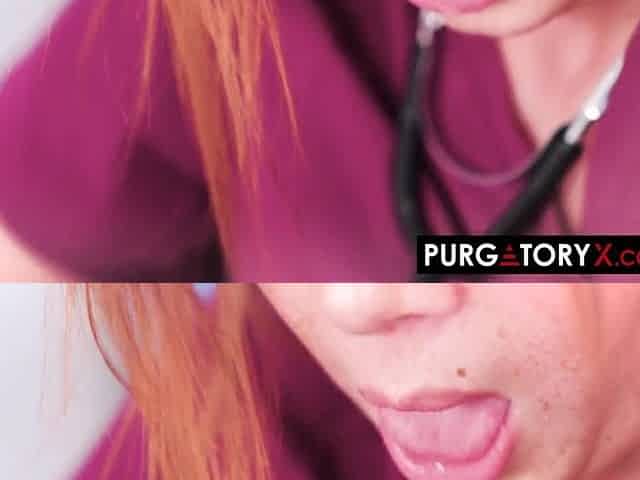 Slutty redhead nurse rides her patients penis in the exam room