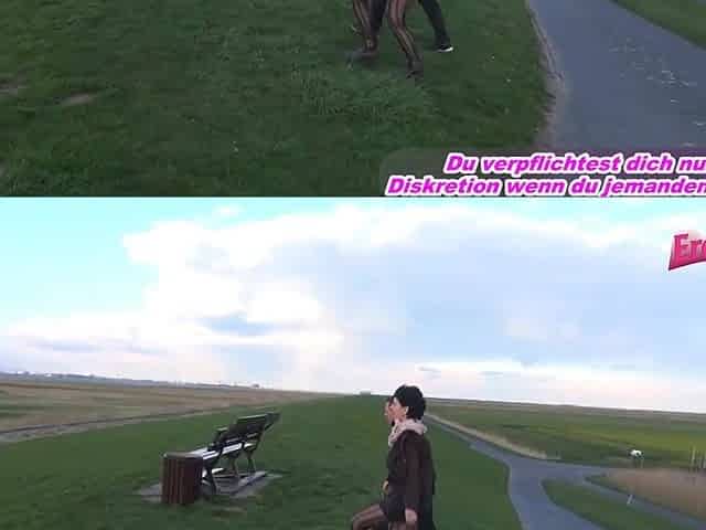 Lewd German mother I'd like to fuck screws in public on a bench