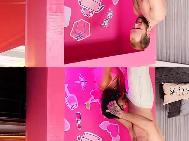 Hot Brunette in Pink Lingerie Sucks and Fucks Tattooed Stud