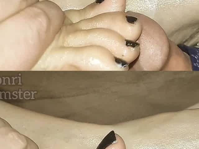 She Caresses My Cock with Her Feet and I Cum on Her Young Body
