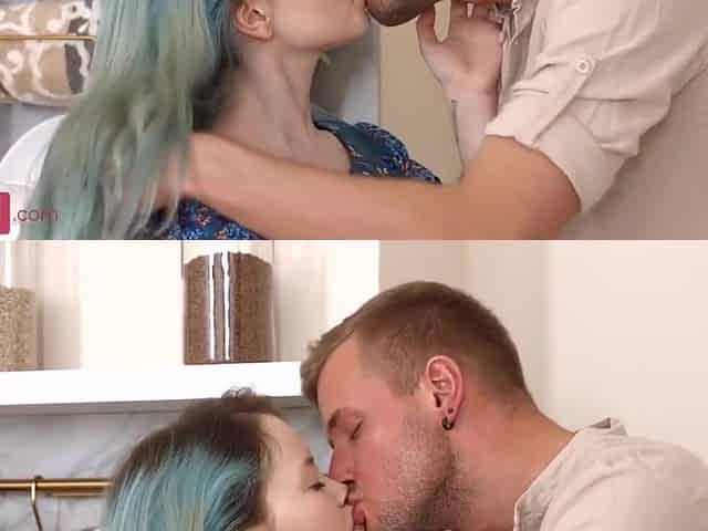 Rebecca Nikson And Rebecca Blue - Blue-haired Indulges In Kitchen Love