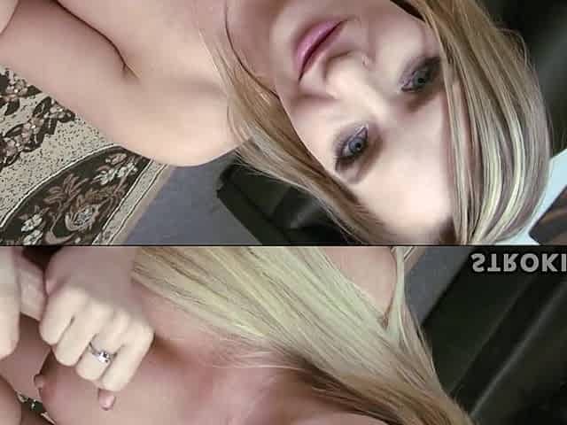 Bright Eyed Cali Carter Jerks Cum on to Her Tongue - StrokiesHandjob