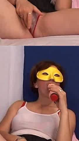 Horny Mature Amateur Masked Wife Masturbates Her Pussy and Ass with Big Dildo in Front of Her Husband