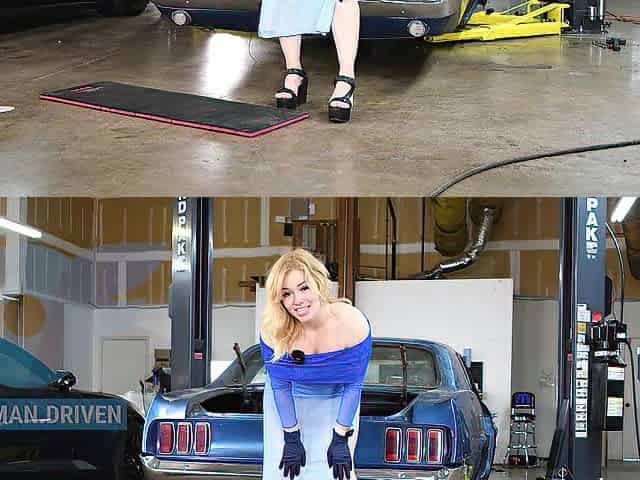 ASMR: Breasty Golden-haired Checks Car in Transparent Suit showing her BUTT