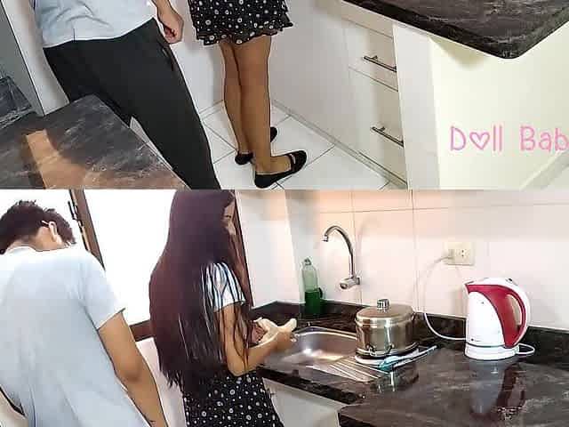 I caught her cleaning her kitchen and I couldn't aid but screw her