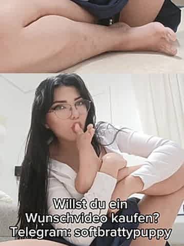 Good Schoolgirl in Pearl Thong, Smells Feet and Masturbates