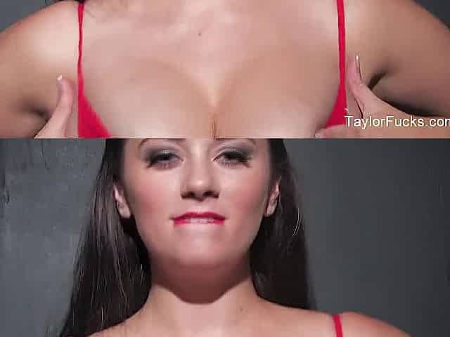 Naturally breasty Taylor toys her moist vagina