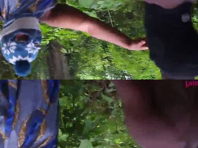 Bulky butt queen take the blind neighbor to the bush for some old school sex