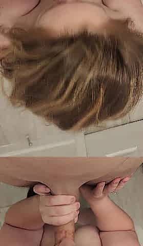Curvy redhead gets on her knees and swallows for the 1st time