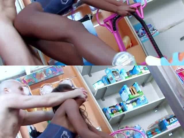 Gorgeous black babe with perfect body double penetrated in her store - MMM100