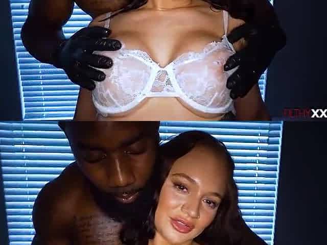 Large titties customer gets oiled up then screwed by ebony masseur