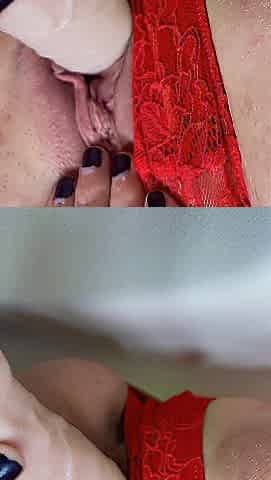 Soaking my red lace pants with cum