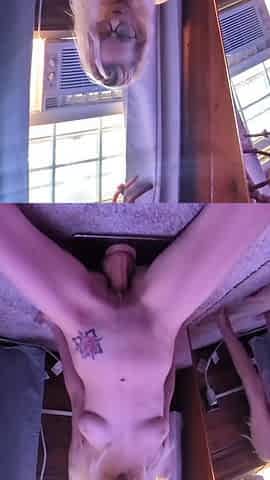 Riding Huge Dildo On Tray Fully Naked: Front Pov