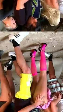 Hot babe gangbanged outdoor