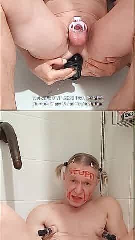Golden-haired large titties sissy gets it in one as well as the other holes two