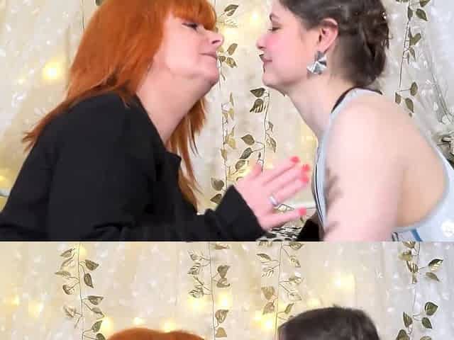MILF SBBW And Eighteen years old Licking Hairless pussy Cunt Together - OLD