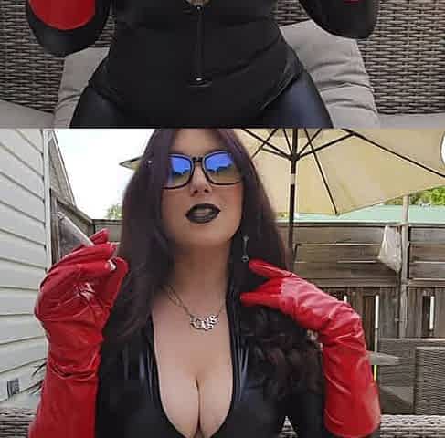 Real smoking girl in black latex and black lips