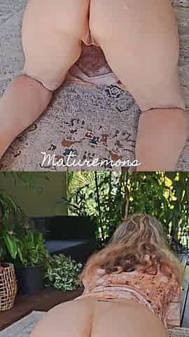 Maturemons, hot aged widens her butt cheeks and shows off her gaping large beefy twat