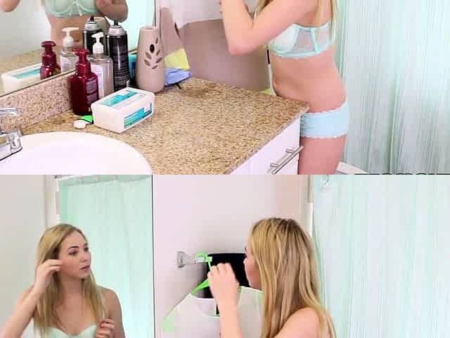Amateur blonde teen blowjob and fucking in the bathroom