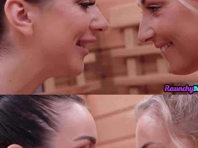 Busty blonde MILF facesitting on lez GF