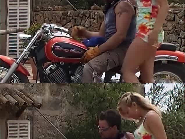 Blond small vintage twat banging large ramrod sucking in the garden