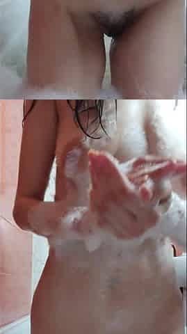 natural aged woman takes a baths lazily scrub herself and gets joy. bath with GinnaGg