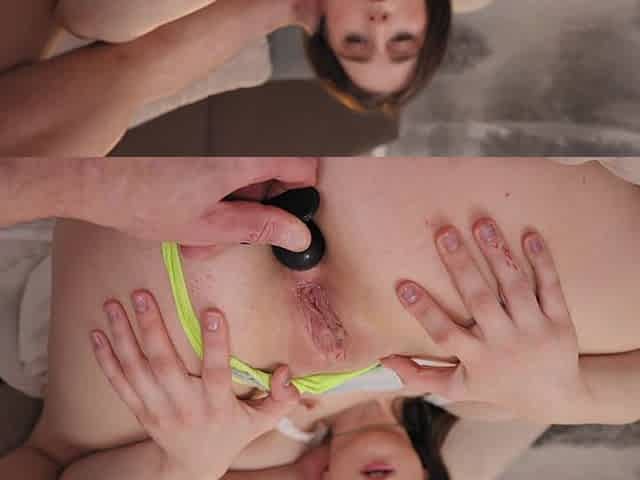 Cute brunette Yuri has anal sex with her boyfriend, showcasing intense action.