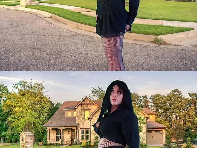 555 Femboy Outdoor Nice-looking Gothic Traveller in front of Enjoyable Home