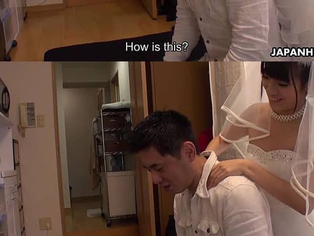 Japanese bride gives a blowjob to one of lucky clients