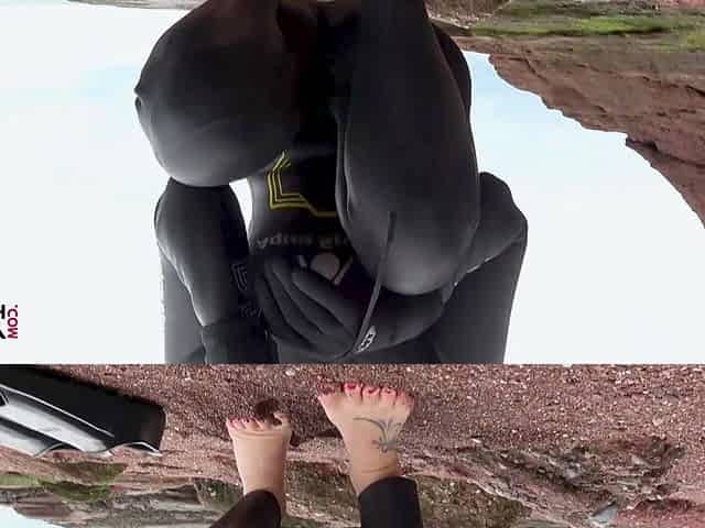Wetsuit Giantess Finds a Tiny Toy to Tease