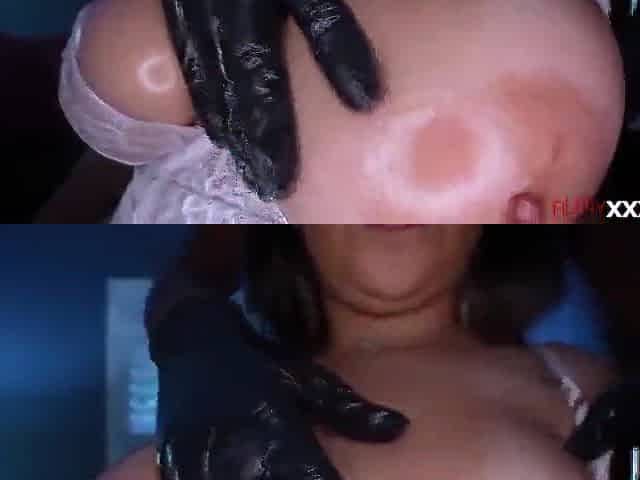 Large titties latin babe widening her legs for that large ebony knob