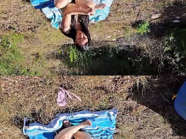 Outdoor camper gets interior creampie in public forest