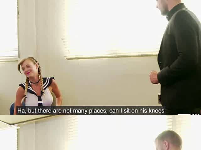 European teen stewardess banged in uniform