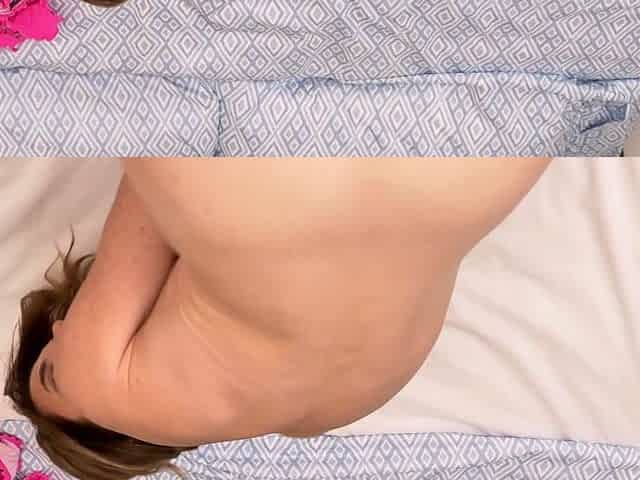Pink labia close up of naive brunette